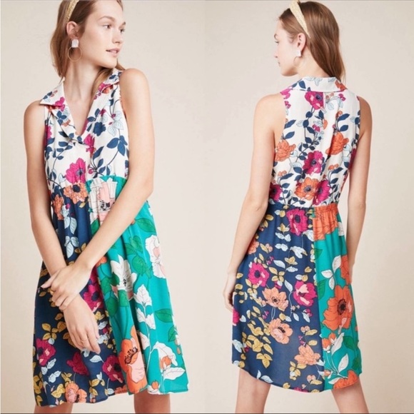 Anthropologie Dresses & Skirts - Anthropologie Dinah Collared Dress size 8 boho mixed flower print